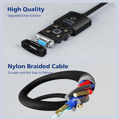 1080P@60Hz HDMI to VGA Adapter, Gold-Plated Adapter HDMI Male to VGA Female | 1080P Resolution, Nylon Braided Cable, Plug & Play, Mirror & Extension Modes, for Laptop/PC/Xbox to Monitor/Projector/HDTV/TV in Saudi Arabia