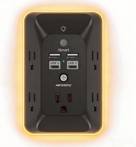 Outlet Extender with Night Light, Multi Plug Wall Outlet, Surge Protector | Multiple Electrical Outlet Splitter Expander, 4 USB Ports (1 USB C) Wall Charger, Plug Extension Adapter for Home, Dorm, RV in Saudi Arabia