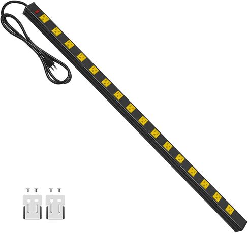 JUNNUJ Long Metal 16 Outlet Wide Spaced Power Strip, Yellow, 6 FT Cord | Heavy Duty Wall Mount Outlets for Garage Industrial Workshop, ETL Listed, 15A, 125V, 1875W in Saudi Arabia