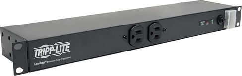 Eaton Tripp Lite 12-Outlet 1U Rack Mount Power Strip PDU، ستة منافذ أمامية وستة منافذ خلفية، 15 أمبير، 120 فولت، سلك تمديد 15 قدم مع قابس مسطح، حامل لمعدات DJ ورفوف الخادم (RS1215-RA) in Kuwait
