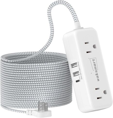 Flat Plug 25 FT Extension Cord with 4 AC Outlets | Long Braided Extension Cord, 3 USB Ports (5V/3.4A 17W) for Home Office Dorm in Saudi Arabia