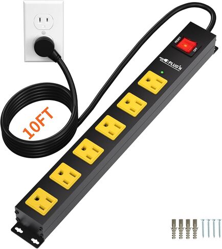 8 Outlet Long Power Strip, 2100J Surge Protector Heavy Duty 6FT Cord Wide Spaced and Wall Mount Metal Powerstrip for Home Office Garage Workshop in Saudi Arabia