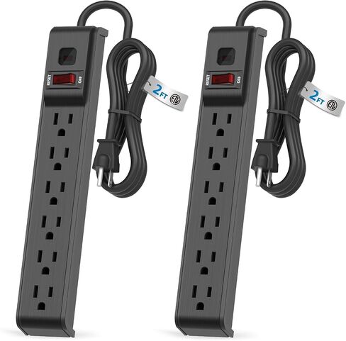 6 Outlet Power Strip Surge Protector, 2 FT Extension Cord with Overload Protection, Wall Mountable for Home and Office, 600J, 15A/1875W, ETL Listed, 2 Packs in Saudi Arabia