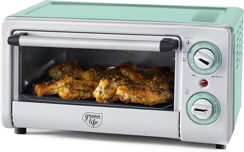 GreenLife Countertop Toaster Oven Air Fryer Stainless Steel, Healthy Ceramic Nonstick, PFAS Free, Tray & Basket, Bake, Broil, Reheat, Adjustable Temp & Time Control, Auto Shutoff, Black in Saudi Arabia