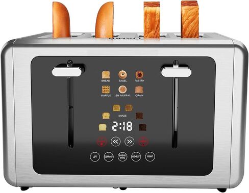 Whall 4-Slice Smart Toaster with Touchscreen & Extra-Wide Slots, Dual Independent Control, 6 Browning Levels & 6 Bread Types, Memory Function,Countdown Timer, Ideal Kitchen Gift in Kuwait