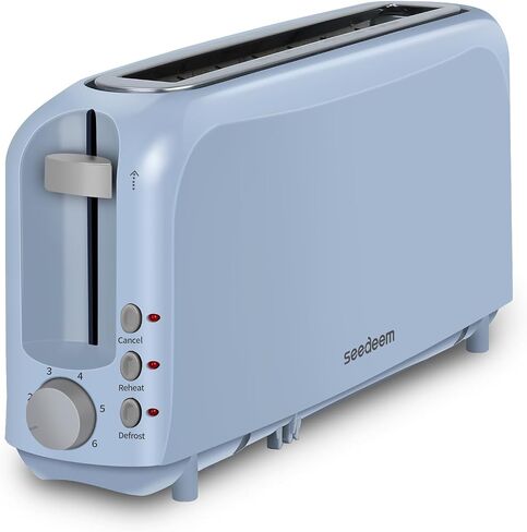 SEEDEEM 2-Slice Long Slot Toaster for Bagels & Artisan Bread, 10" Extra Wide Slim Design, 6 Toasting Shades, Cancel/Reheat/Defrost, Removable Crumb Tray, Auto Shut-Off, Red in Saudi Arabia