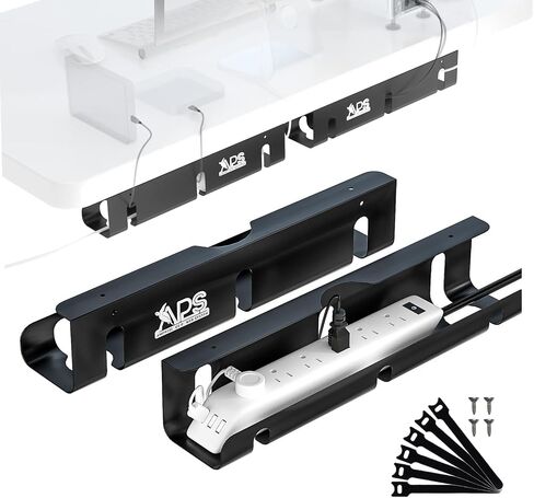 Qiyuan Under Desk Cable Management Tray, 2-Pack No-Drill 16" Cord Organizer | for Standing Desk or Table, Power Strip Holder, Cable Hider, Holds 15lbs, Clamp & Adhesive Mount, Indoor Outdoor, Aluminum in Saudi Arabia