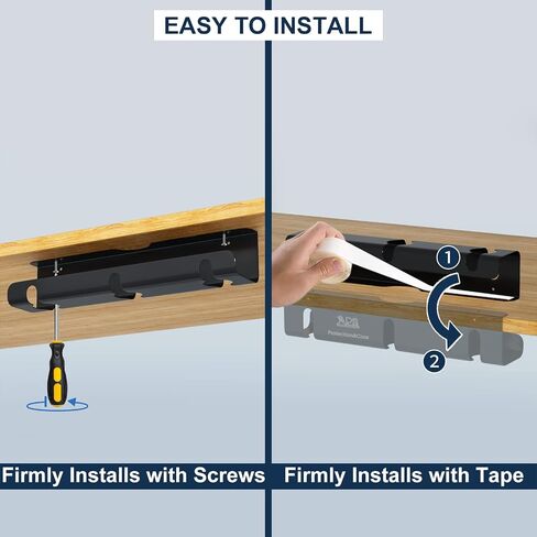 Qiyuan Under Desk Cable Management Tray, 2-Pack No-Drill 16" Cord Organizer | for Standing Desk or Table, Power Strip Holder, Cable Hider, Holds 15lbs, Clamp & Adhesive Mount, Indoor Outdoor, Aluminum in Saudi Arabia