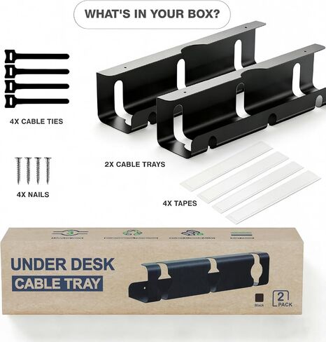 Qiyuan Under Desk Cable Management Tray, 2-Pack No-Drill 16" Cord Organizer | for Standing Desk or Table, Power Strip Holder, Cable Hider, Holds 15lbs, Clamp & Adhesive Mount, Indoor Outdoor, Aluminum in Saudi Arabia