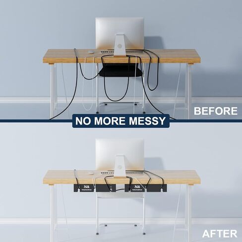 Qiyuan Under Desk Cable Management Tray, 2-Pack No-Drill 16" Cord Organizer | for Standing Desk or Table, Power Strip Holder, Cable Hider, Holds 15lbs, Clamp & Adhesive Mount, Indoor Outdoor, Aluminum in Saudi Arabia