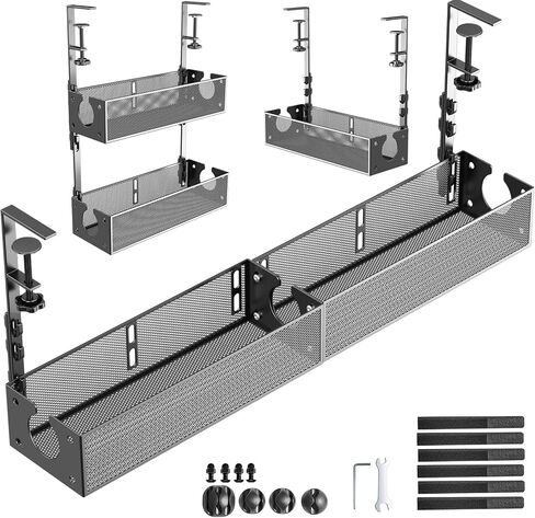 Multi-Model Under Desk Cable Management 2 Pack Metal Under Desk Wire Management Tray Clamp Mount Under Table Cord Management No Damage The Desk in Saudi Arabia