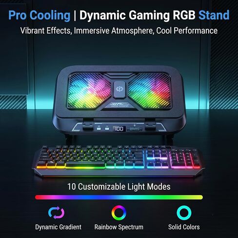Dual-Core Gaming Laptop Cooling Pad, 9500 RPM Turbofans Smart LED Display Fast Cooling Laptop Cooler for 12-21in Laptops 5 Height Stands 100 Gear Speed RGB Light Phone Holder (Black) in Saudi Arabia