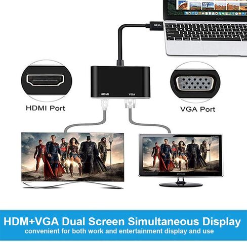 USB A 3.0 to HDMI Adapter for Windows 4K@30hz, HDMI & VGA Splitter Hub for 2 Monitors 1080P Large Screen Display for Multi-Display Video Windows Computer, Desktop, Laptop, PC, Monitor, Projector, HDTV in Saudi Arabia