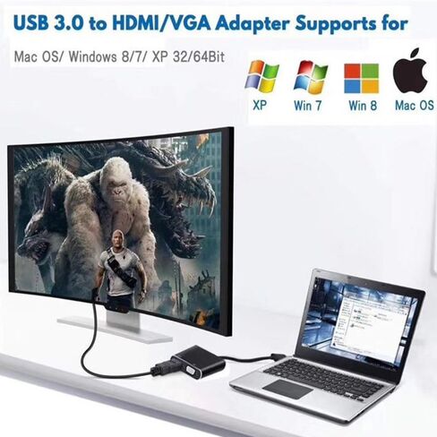 USB A 3.0 to HDMI Adapter for Windows 4K@30hz, HDMI & VGA Splitter Hub for 2 Monitors 1080P Large Screen Display for Multi-Display Video Windows Computer, Desktop, Laptop, PC, Monitor, Projector, HDTV in Saudi Arabia