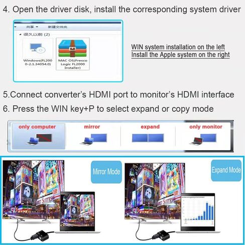 USB A 3.0 to HDMI Adapter for Windows 4K@30hz, HDMI & VGA Splitter Hub for 2 Monitors 1080P Large Screen Display for Multi-Display Video Windows Computer, Desktop, Laptop, PC, Monitor, Projector, HDTV in Saudi Arabia