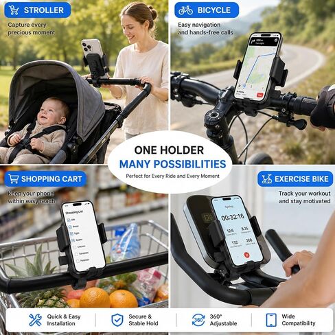 Stroller Phone Holder,Stroller Phone Mount,Bike Phone Holder,Phone Holder For Stroller,Shopping Cart Phone Holder,360-Degree Adjustable Rotation,Non-Slip Silicone,For Iphone 12-17 Series Phones in Saudi Arabia
