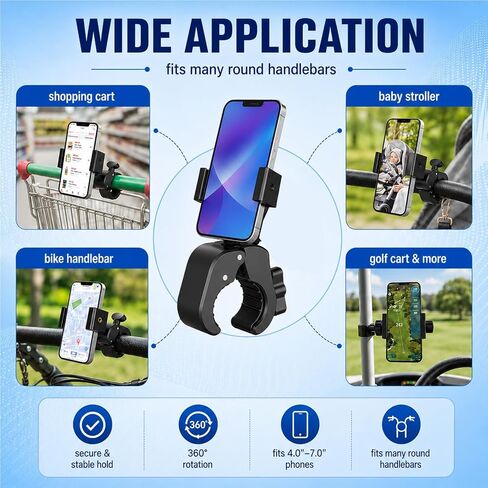 Stroller Phone Holder,Shopping Cart Phone Holder,Phone Holder for Stroller,Stroller Phone Mount,for Golf Push Cart,Golf Push for 4.7" to 6.8" Smartphones in Saudi Arabia