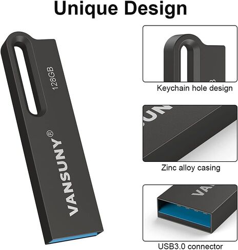 Vansuny 128GB Flash Drive Metal Waterproof USB Drive USB 3.0 Ultra High Speed Memory Stick, Portable Thumb Drive for PC/Tablets/Mac/Laptop in Saudi Arabia