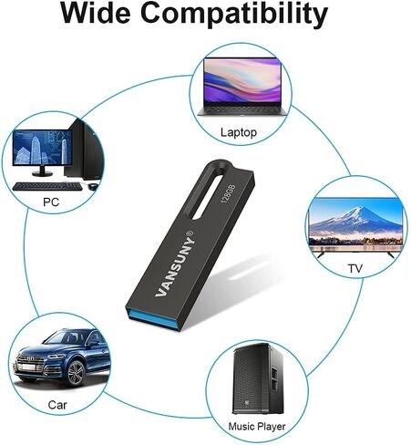 Vansuny 128GB Flash Drive Metal Waterproof USB Drive USB 3.0 Ultra High Speed Memory Stick, Portable Thumb Drive for PC/Tablets/Mac/Laptop in Saudi Arabia