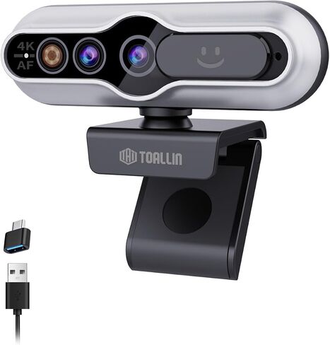 TOALLIN 4K Webcam for PC, Windows Hello Compatible, IR Facial Recognition | Autofocus, Built-in Mic & Privacy Cover, USB Computer Camera for PC Laptop, Streaming, Conferencing & Video Calls in Saudi Arabia