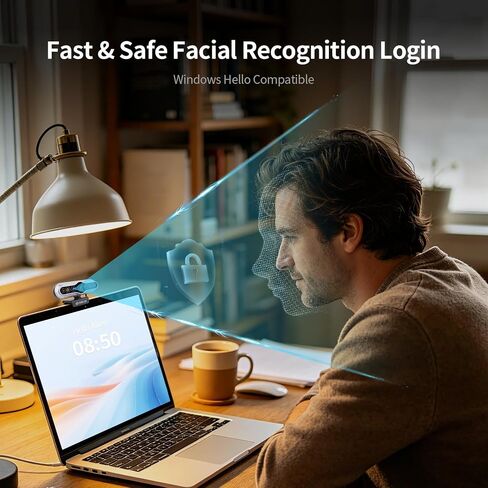 TOALLIN 4K Webcam for PC, Windows Hello Compatible, IR Facial Recognition | Autofocus, Built-in Mic & Privacy Cover, USB Computer Camera for PC Laptop, Streaming, Conferencing & Video Calls in Saudi Arabia