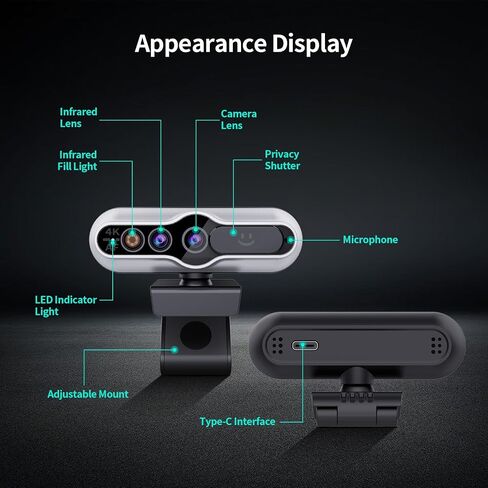 TOALLIN 4K Webcam for PC, Windows Hello Compatible, IR Facial Recognition | Autofocus, Built-in Mic & Privacy Cover, USB Computer Camera for PC Laptop, Streaming, Conferencing & Video Calls in Saudi Arabia