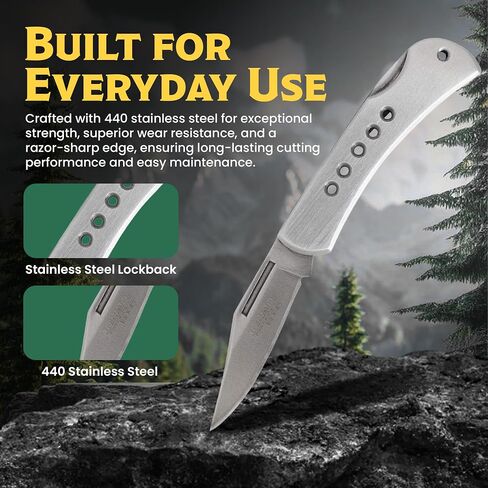 Bear & Son Bear Edge Stainless Steel Lockback Pocket Knife – Slim 2-3/4", Razor Sharp 440 Stainless Steel Clip Point Blade – Lightweight Durable EDC Design with Designer Holes Handle in Saudi Arabia
