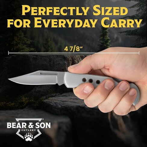 Bear & Son Bear Edge Stainless Steel Lockback Pocket Knife – Slim 2-3/4", Razor Sharp 440 Stainless Steel Clip Point Blade – Lightweight Durable EDC Design with Designer Holes Handle in Saudi Arabia