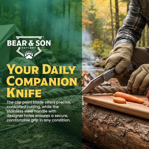 Bear & Son Bear Edge Stainless Steel Lockback Pocket Knife – Slim 2-3/4", Razor Sharp 440 Stainless Steel Clip Point Blade – Lightweight Durable EDC Design with Designer Holes Handle in Saudi Arabia