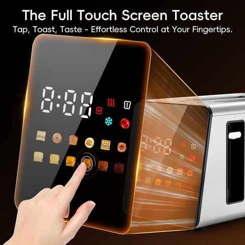 WUNLY Smart Touchscreen 2 Slice Toaster, Wide Slot, Memory & Single-Slot | Digital Timer, Extra Wide Slot for Bagels, 6 Shade Levels & 6 Bread Settings, Reheat, Defrost, Favorite, Grey in Saudi Arabia