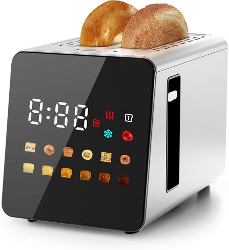 WUNLY Smart Touchscreen 2 Slice Toaster, Wide Slot, Memory & Single-Slot | Digital Timer, Extra Wide Slot for Bagels, 6 Shade Levels & 6 Bread Settings, Reheat, Defrost, Favorite, Grey in Saudi Arabia