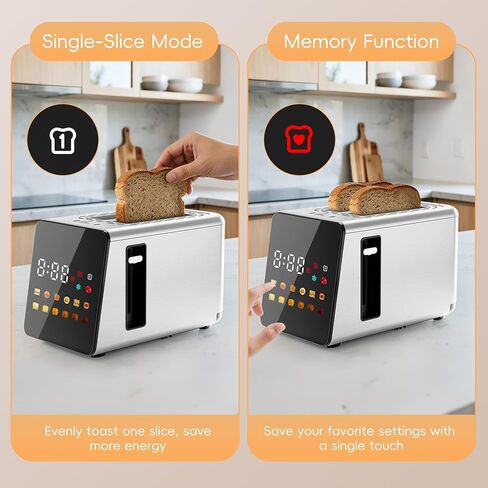 WUNLY Smart Touchscreen 2 Slice Toaster, Wide Slot, Memory & Single-Slot | Digital Timer, Extra Wide Slot for Bagels, 6 Shade Levels & 6 Bread Settings, Reheat, Defrost, Favorite, Grey in Saudi Arabia