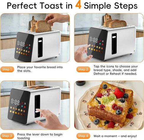 WUNLY Smart Touchscreen 2 Slice Toaster, Wide Slot, Memory & Single-Slot | Digital Timer, Extra Wide Slot for Bagels, 6 Shade Levels & 6 Bread Settings, Reheat, Defrost, Favorite, Grey in Saudi Arabia
