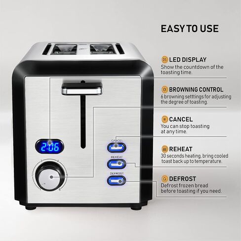 Toaster 2 Slice, Wide Slot Stainless Steel Toaster with 6 Browning Levels, Reheat & Defrost, for Bagel, Toast, Bread, Kitchen Essentials, Removable Crumb Tray (sliver) in Saudi Arabia