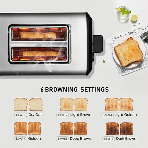 Toaster 2 Slice, Wide Slot Stainless Steel Toaster with 6 Browning Levels, Reheat & Defrost, for Bagel, Toast, Bread, Kitchen Essentials, Removable Crumb Tray (sliver) in Saudi Arabia