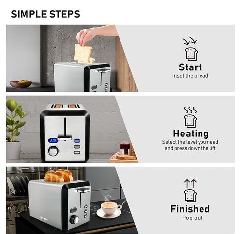 Toaster 2 Slice, Wide Slot Stainless Steel Toaster with 6 Browning Levels, Reheat & Defrost, for Bagel, Toast, Bread, Kitchen Essentials, Removable Crumb Tray (sliver) in Saudi Arabia