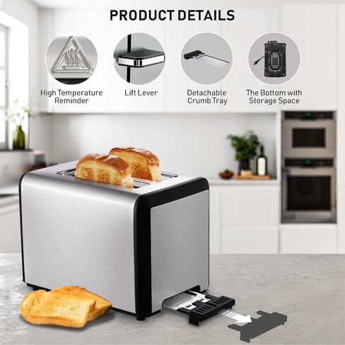 Toaster 2 Slice, Wide Slot Stainless Steel Toaster with 6 Browning Levels, Reheat & Defrost, for Bagel, Toast, Bread, Kitchen Essentials, Removable Crumb Tray (sliver) in Saudi Arabia
