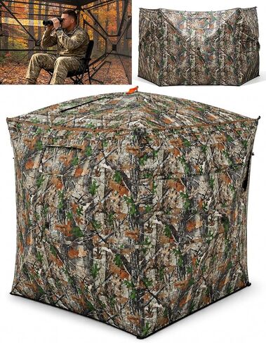 2-in-1 Pop Up Hunting Blind, 360° See-Through Ground Blind for 2-3 | 2-in-1 Modular Setup, Pop Up Design, Silent Sliding Windows, Brush Loops, Metal Hub, Carry Bag Included in Saudi Arabia