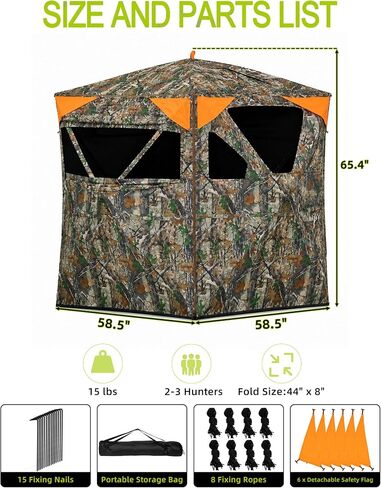 2-in-1 Pop Up Hunting Blind, 360° See-Through Ground Blind for 2-3 | 2-in-1 Modular Setup, Pop Up Design, Silent Sliding Windows, Brush Loops, Metal Hub, Carry Bag Included in Saudi Arabia
