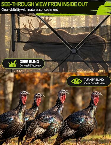 2-in-1 Pop Up Hunting Blind, 360° See-Through Ground Blind for 2-3 | 2-in-1 Modular Setup, Pop Up Design, Silent Sliding Windows, Brush Loops, Metal Hub, Carry Bag Included in Saudi Arabia