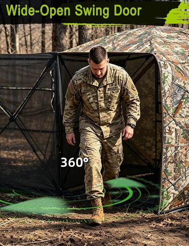 2-in-1 Pop Up Hunting Blind, 360° See-Through Ground Blind for 2-3 | 2-in-1 Modular Setup, Pop Up Design, Silent Sliding Windows, Brush Loops, Metal Hub, Carry Bag Included in Saudi Arabia