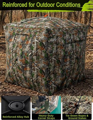 2-in-1 Pop Up Hunting Blind, 360° See-Through Ground Blind for 2-3 | 2-in-1 Modular Setup, Pop Up Design, Silent Sliding Windows, Brush Loops, Metal Hub, Carry Bag Included in Saudi Arabia