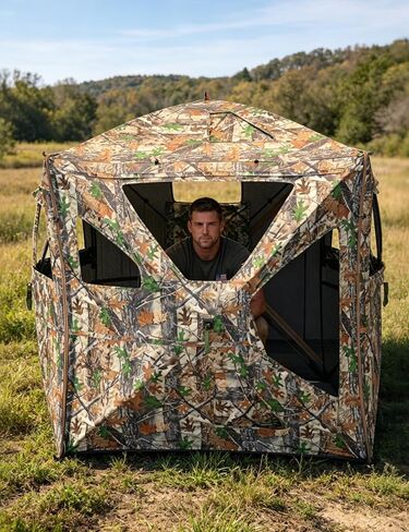 2-in-1 Pop Up Hunting Blind, 360° See-Through Ground Blind for 2-3 | 2-in-1 Modular Setup, Pop Up Design, Silent Sliding Windows, Brush Loops, Metal Hub, Carry Bag Included in Saudi Arabia