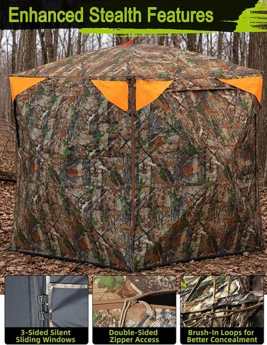 2-in-1 Pop Up Hunting Blind, 360° See-Through Ground Blind for 2-3 | 2-in-1 Modular Setup, Pop Up Design, Silent Sliding Windows, Brush Loops, Metal Hub, Carry Bag Included in Saudi Arabia