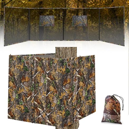 FUNHORUN Hunting Tree Stand Blind, 142" x 35" See Through Blinds Cover | Camo Ladder Stand Cover for 2-3 Person, Deer Blind with Dual Pockets, Ground Blind with Quiet Zipper, Hunting Accessories in Saudi Arabia