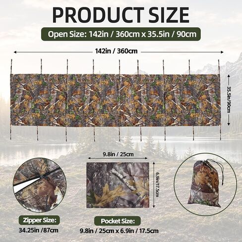 FUNHORUN Hunting Tree Stand Blind, 142" x 35" See Through Blinds Cover | Camo Ladder Stand Cover for 2-3 Person, Deer Blind with Dual Pockets, Ground Blind with Quiet Zipper, Hunting Accessories in Saudi Arabia