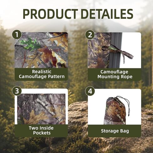 FUNHORUN Hunting Tree Stand Blind, 142" x 35" See Through Blinds Cover | Camo Ladder Stand Cover for 2-3 Person, Deer Blind with Dual Pockets, Ground Blind with Quiet Zipper, Hunting Accessories in Saudi Arabia