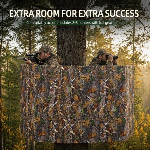 FUNHORUN Hunting Tree Stand Blind, 142" x 35" See Through Blinds Cover | Camo Ladder Stand Cover for 2-3 Person, Deer Blind with Dual Pockets, Ground Blind with Quiet Zipper, Hunting Accessories in Saudi Arabia