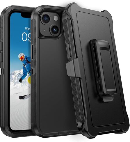 DUEDUE for iPhone 17E/16E Case with Belt Clip Holster, Black | Military Grade Drop Protection, with 360°Rotating Kickstand, Shockproof Heavy Duty Rugged Phone Cover in Saudi Arabia