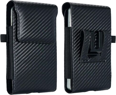 Holster Pouch for Galaxy Z Fold 8 with Belt Clip & Card Holder, Luxury Carbon Fiber Leather Vertical Holster Case (Black) in Saudi Arabia